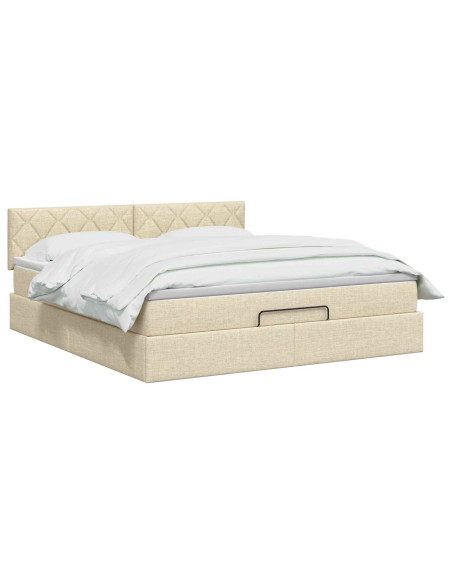 Letto ottomano con materasso Crema 180 x 200 cm Tessuto