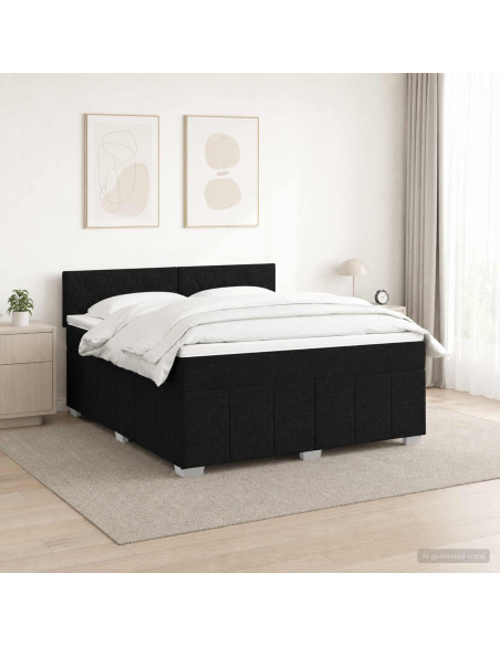 Letto box spring con materasso Nero 140 x 200 cm Tessuto