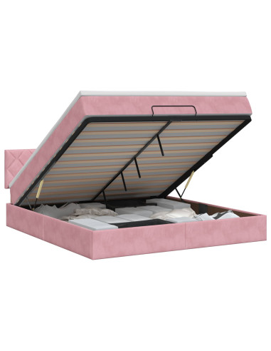 Letto ottomano con materasso Rosa 140 x 190 cm Velluto