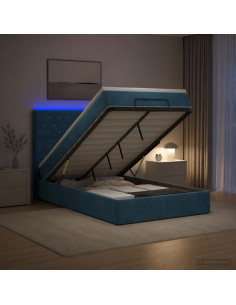 Letto Ottomano con Materasso e LED Blu scuro 120 x 190 cm