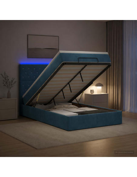 Letto Ottomano con Materasso e LED Blu scuro 120 x 200 cm