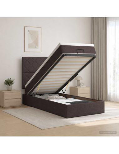 Letto Ottomano con Materasso e LED Marrone Scuro 90 x 190 cm