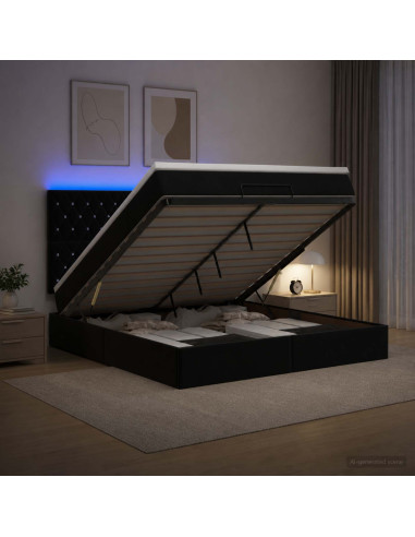 Letto Ottomano con Materasso e LED Nero 160 x 200 cm Velluto
