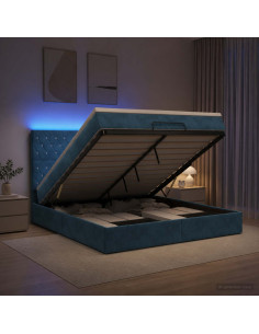 Letto Ottomano con Materasso e LED Blu scuro 160 x 200 cm