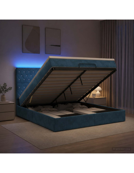 Letto Ottomano con Materasso e LED Blu scuro 160 x 200 cm