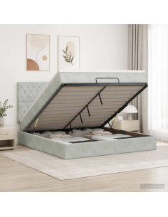 Letto Ottomano con Materasso e LED Grigio Chiaro 180 x 200 cm