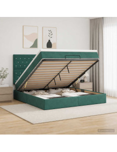 Letto Ottomano con Materasso e LED Verde Scuro 180 x 200 cm