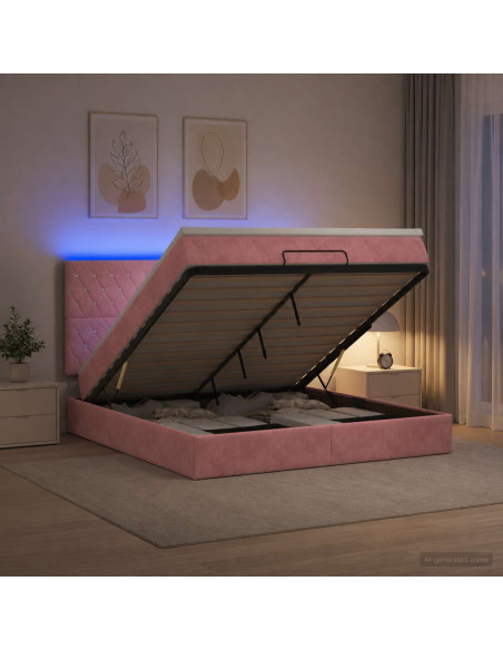Letto Ottomano con Materasso e LED Rosa 180 x 200 cm Velluto