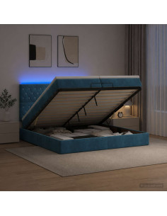 Letto Ottomano con Materasso e LED Blu scuro 200 x 200 cm