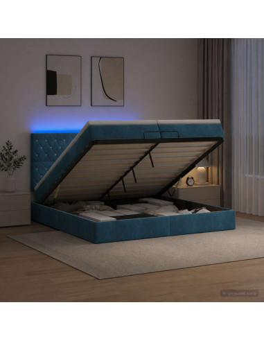 Letto Ottomano con Materasso e LED Blu scuro 200 x 200 cm