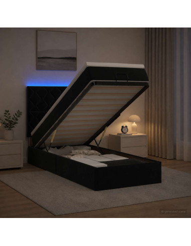 Letto Ottomano con Materasso e LED Nero 80 x 200 cm Velluto