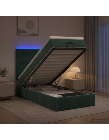 Letto Ottomano con Materasso e LED Verde Scuro 80 x 200 cm