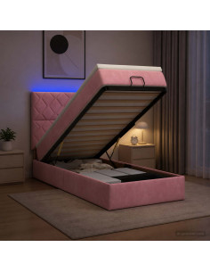 Letto Ottomano con Materasso e LED Rosa 100 x 200 cm Velluto