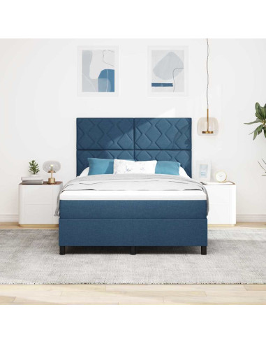 Letto a molle con strisce LED Blu 140 x 190 cm Tessuto
