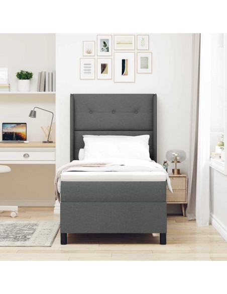Letto a molle con cuscino Grigio scuro 190 x 90 cm Tessuto