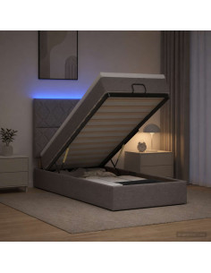 Letto Ottomano con Materasso e LED Tortora 100 x 200 cm Tessuto