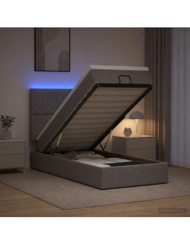 Letto Ottomano con Materasso e LED Tortora 100 x 200 cm Tessuto