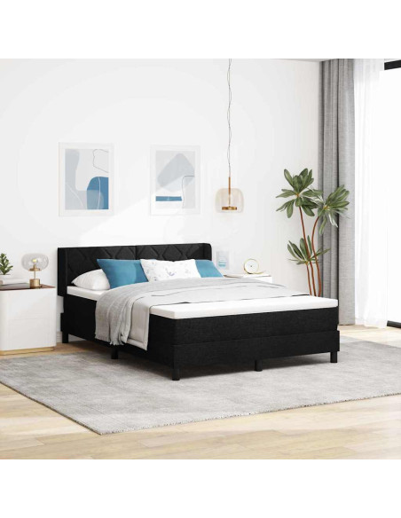 Letto a molle con testiera Nero 190 x 140 cm Tessuto