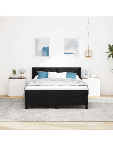 Letto a molle con testiera Nero 190 x 140 cm Tessuto