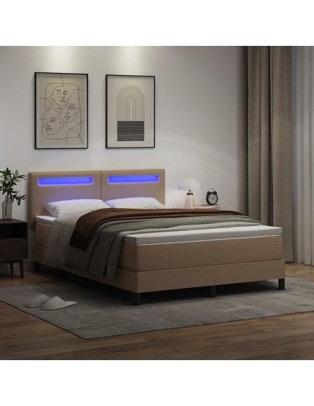 Letto a molle Cappuccino 140 x 200 cm Pelle sintetica