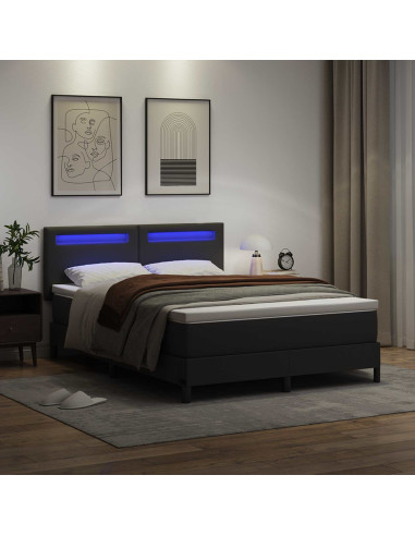 Letto a molle con materasso Nero 160 x 200 cm Pelle sintetica