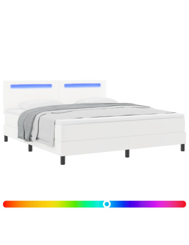 Letto a molle con materasso Bianco 180 x 200 cm Pelle sintetica