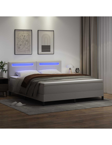 Letto a molle con materasso Bianco 180 x 200 cm Pelle sintetica