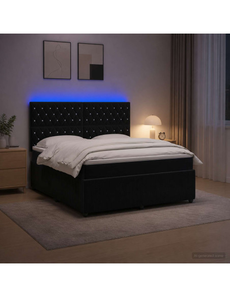 Letto Box Spring LED con Materasso Nero 140 x 190 cm Velluto