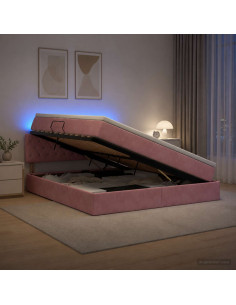 Letto con contenitore LED e materasso Rosa 160 x 200 cm Velluto