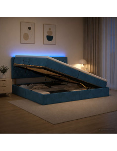 Letto con contenitore LED e materasso Blu Scuro 200 x 200 cm