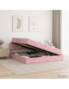 Letto con contenitore LED e materasso Rosa 200 x 200 cm Velluto