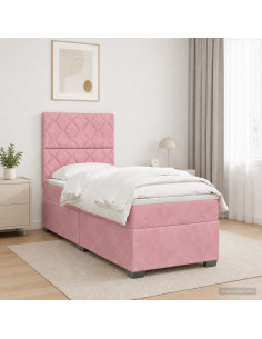 Letto box spring con materasso Rosa 100 x 200 cm Velluto