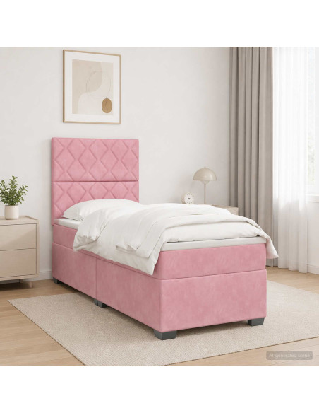 Letto box spring con materasso Rosa 100 x 200 cm Velluto
