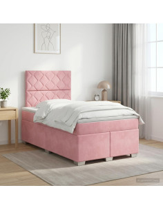 Letto box spring con materasso Rosa 120 x 190 cm Velluto