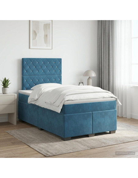 Letto box spring con materasso Blu 120 x 200 cm Velluto
