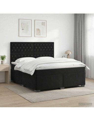 Letto box spring con materasso Nero 160 x 200 cm Velluto