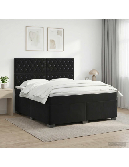 Letto box spring con materasso Nero 160 x 200 cm Velluto
