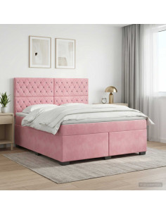 Letto box spring con materasso Rosa 160 x 200 cm Velluto