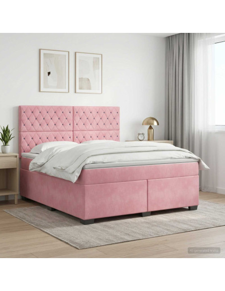 Letto box spring con materasso Rosa 160 x 200 cm Velluto