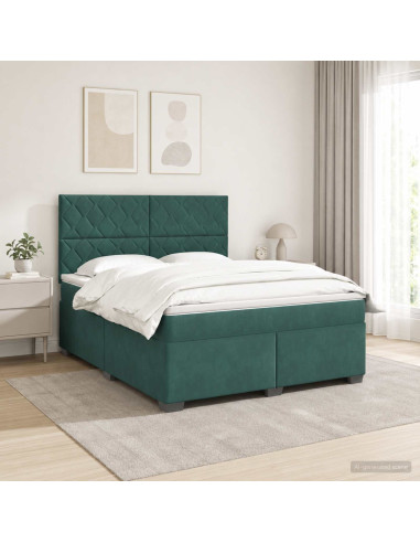 Letto box spring con materasso Verde Scuro 160 x 200 cm Velluto