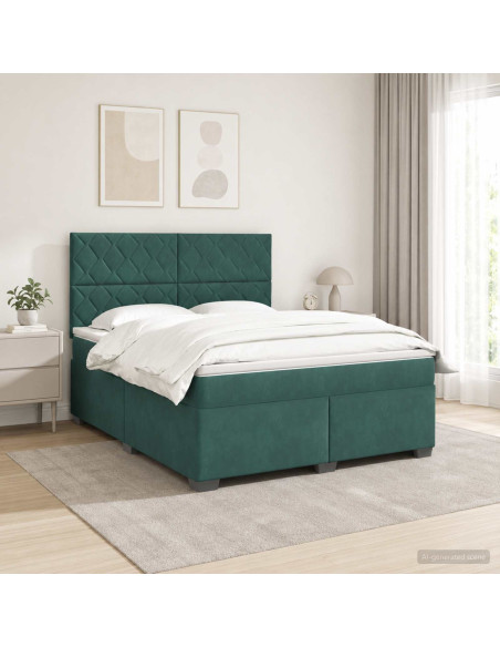Letto box spring con materasso Verde Scuro 160 x 200 cm Velluto
