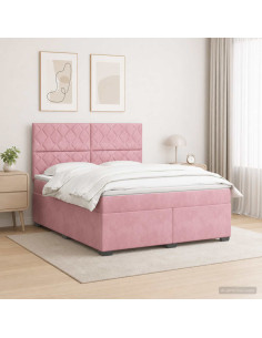 Letto box spring con materasso Rosa 160 x 200 cm Velluto