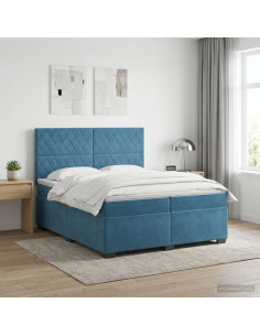 Letto box spring con materasso Blu 200 x 200 cm Velluto