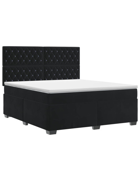 Letto box spring con materasso Nero 160 x 200 cm Velluto