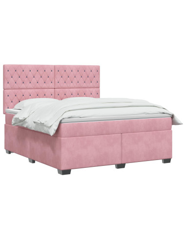 Letto box spring con materasso Rosa 160 x 200 cm Velluto