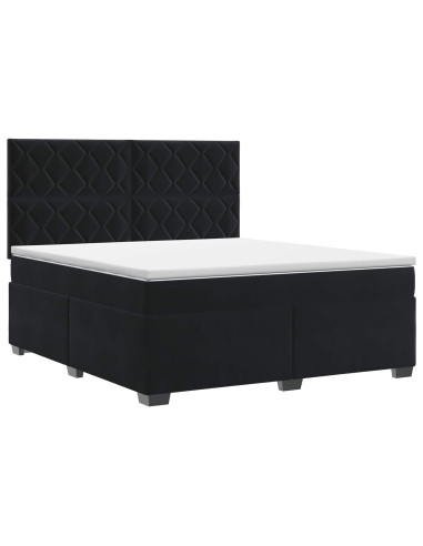 Letto box spring con materasso Nero 160 x 200 cm Velluto
