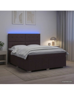 Letto Box Spring LED con Materasso Marrone Scuro 180 x 200 cm