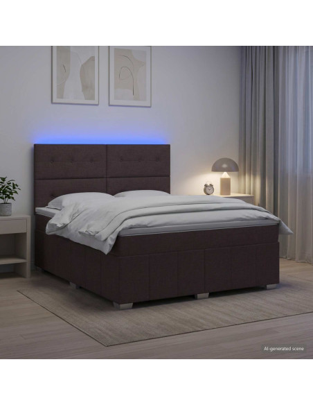 Letto Box Spring LED con Materasso Marrone Scuro 180 x 200 cm