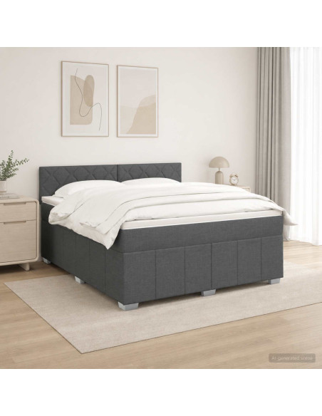 Letto Box Spring LED con Materasso Grigio Scuro 180 x 200 cm