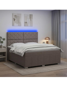 Letto Box Spring LED con Materasso Tortora 180 x 200 cm Tessuto